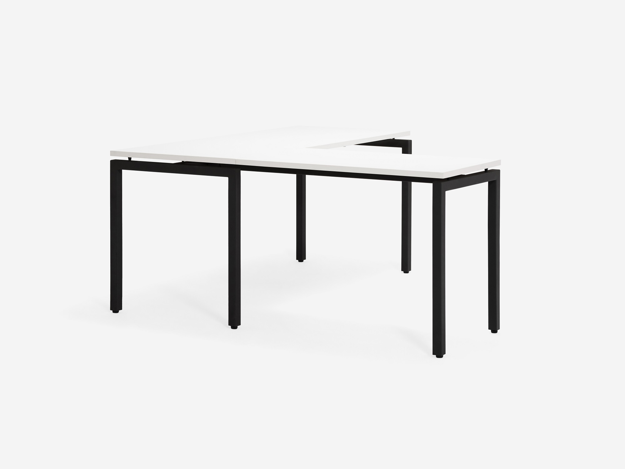 Back view of the Novah custom left hand l shaped desk with white top and black base